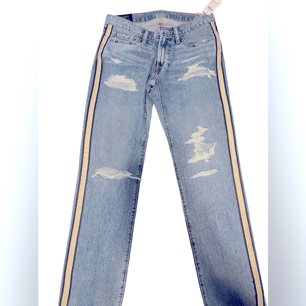 Abercrombie & Fitch Jeans Mens 29x30 Langdon Skinny Blue Stripe Straight Leg - Picture 1 of 6